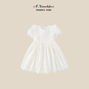 洋气女童白色连衣裙~法国A.Knackfuss夏装童装儿童泡泡袖公主裙潮