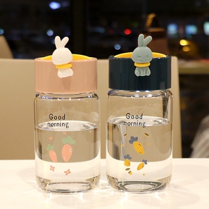 可爱小兔时尚超萌玻璃水杯简约清新森系水杯创意个性学生情侣杯子
