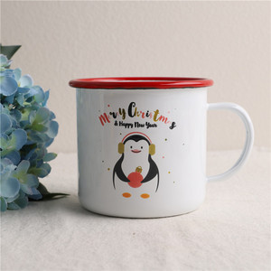 印象搪瓷 出口芬兰 圣诞企鹅加厚水杯马克杯咖啡杯 珐琅牛奶杯