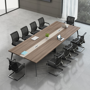 重庆杰悦优品现代简约长方条形大型会议深色实木办公桌椅家具定制