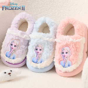 迪士尼儿童棉拖鞋包跟冬季冰雪女童室内居家保暖艾莎公主宝宝棉鞋