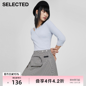 绫致SELECTED女2023洋气镂空七分袖时尚针织衫上衣S