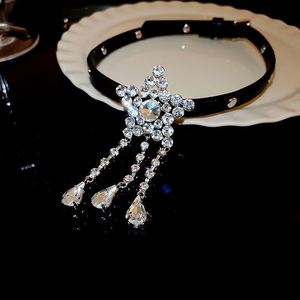 韩国个性设计镶钻星星流苏皮革项链时尚高级感颈链锁骨链百搭项饰