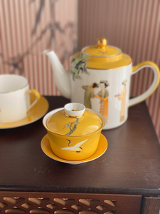 亚洲时代宋朝诗歌系列 中国风手绘镶黄金骨瓷茶具下午茶茶壶