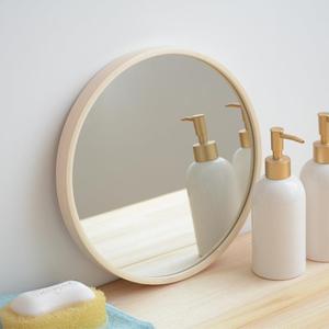 卫生间实木挂镜北欧简约浴室圆镜子卧室女生化妆镜圆形壁挂镜卧室