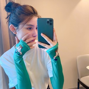 日本ZGP夏季冰丝时尚款百搭绿色冰袖长款防晒手袖护臂女遮阳袖套