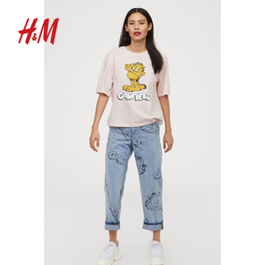 H＆M DIVIDED女装新款加菲猫系列  图案牛仔裤 HM