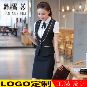 西装马甲女套装职业马夹衬衫裙子三件套2019新款酒店银行工作服装