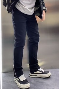 设计款简约黑色牛仔裤男修身秋季新款韩版时尚脚口拉链休闲长裤子