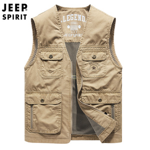 Jeep吉普马甲男士夏季多口袋摄影钓鱼背心纯棉工装运动坎肩外套男