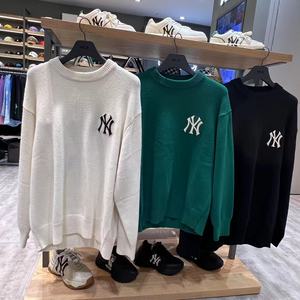 小波韩国代购MLB针织衫背后大标毛衣男女同款宽松休闲NY潮牌正品