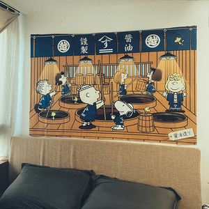 马吉吉 史努比日式寿司店卡通装饰挂布日料餐厅卧室挂画背景布大