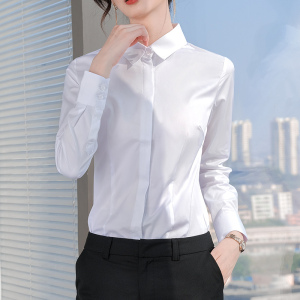 高端白色衬衫女春秋长袖职业工作服气质套装工装正装面试白衬衣寸
