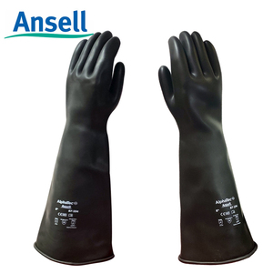 Ansell ME104橡胶防化手套工业耐酸碱黑色加长加厚防腐蚀硫酸手套