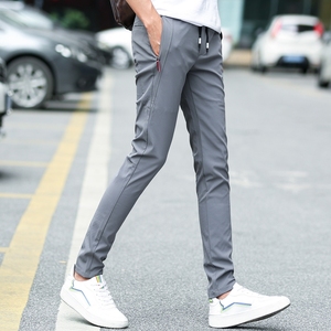 光滑休闲小脚男裤有弹性的锦纶布料裤子男士夏季薄款运动氨纶面料