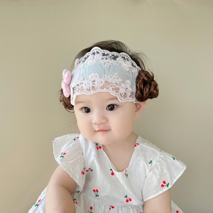 婴儿帽子夏季薄款甜美洋气公主小月龄女宝宝蕾丝假发发带护囟门帽