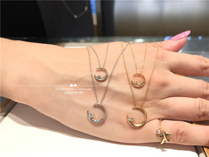 日本代购直邮Star Jewelry 18K 月亮 钻石 星辰项链