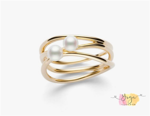 日本代购直邮 TASAKI 塔思琦 18k黄金 线条镂空 淡水珍珠 戒指
