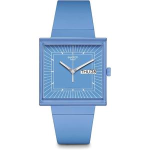 Swatch斯沃琪美国代购瑞士腕表男女休闲手表蓝色方形表盘石英手表