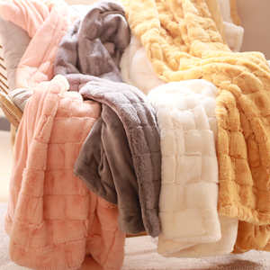 秋冬双层加厚沙发毛毯被子白色灰色仿兔绒毯子飘窗仿皮草床尾搭毯