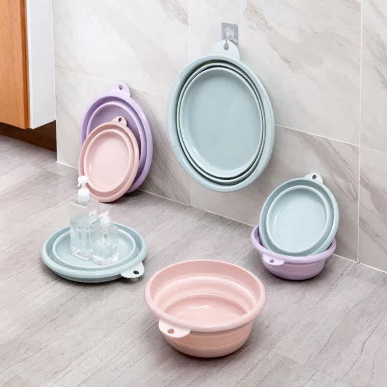 置物旅行伸缩面盆抗摔挂墙式折叠盆便携式小孩学生放置圆形可折叠