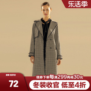 慕系列 百搭格子韩版修身长款西装风衣2023冬季女装品牌专柜撤货