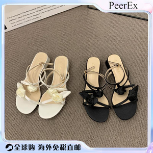 韩国PeerEx法式气质玫瑰花瓣仙女风凉鞋夏季新款低跟粗跟罗马鞋女