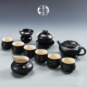 唐月窑功夫茶具套装手工家用盖碗茶杯整套黑色大容量陶瓷茶壶礼盒
