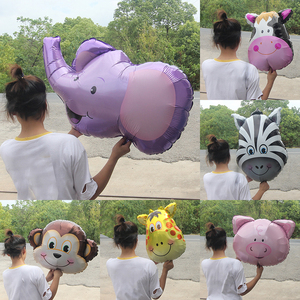 动物头狮子老虎斑马卡通动物生日派对笑脸铝膜箔气球装饰十二生肖