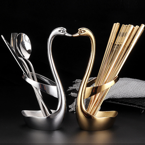 锌合金天鹅座创意可爱欧式奢华咖啡勺果叉架子餐具筷子刀叉收纳座