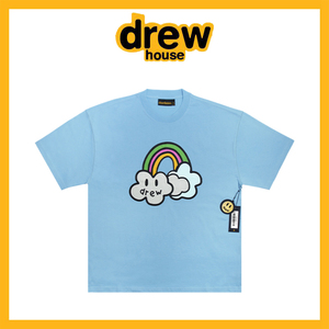 【官网正品】Drew House比伯同款笑脸彩虹字母太平洋蓝T短袖T恤男