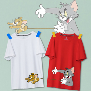 猫和老鼠亲子装短袖一家三口四口卡通儿童t恤大码纯棉父女父子装