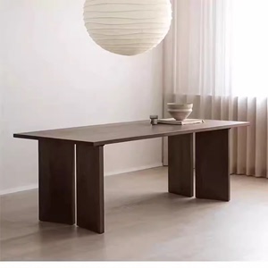 中古风全实木餐桌意式胡桃木色长桌会议桌办公桌家用简约复古书桌