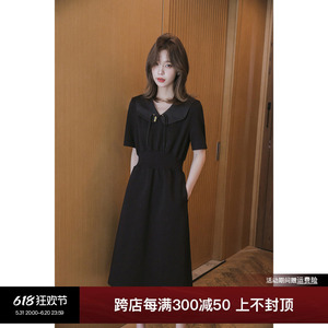 小谷粒设计感连衣裙女2024年春季新款韩版翻领气质收腰显瘦小黑裙