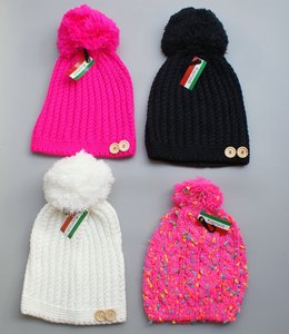 意大利彩色针织冬季大毛球帽子纯色编织男女毛线帽保暖黑白骚粉