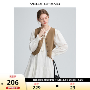 【承欢记同款】VEGA CHANG学院风百褶裙女春夏领口系带衬衫连衣裙