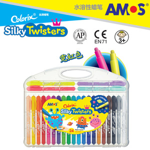 韩国AMOS阿摩司24色蜡笔 12色三合一细杆儿童画画笔 水溶性油画棒