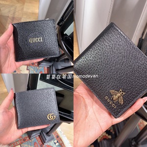 英国代购Gucci古驰 男士时尚短款GG Marmont系列皮革双折钱夹钱包