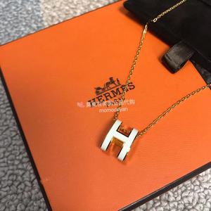 英国代购Hermes/爱马仕2020秋冬新款经典黄金色边框白色字母h项链
