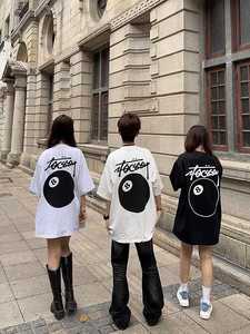 新款台球黑8号白色短袖潮牌流行宽松夏美式印花衣服青年体恤纯棉