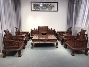 老挝大红酸枝卷书沙发十一件套沙发交趾黄檀红木家具沙发