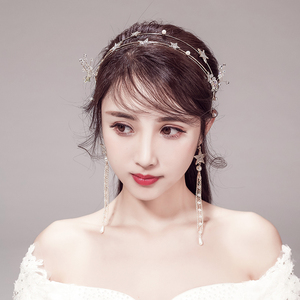 2018新款韩式新娘甜美头饰珍珠水钻皇冠耳环发箍婚纱结婚配饰品