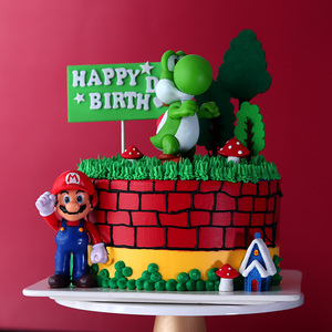 烘焙蛋糕装饰恐龙马利奥采蘑菇游戏电玩蛋糕摆件卡通男生插牌插件