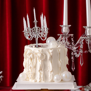 女神生日蛋糕装饰复古欧式烛台摆件珍珠迷你小皇冠甜品台装扮