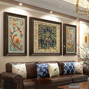 美式客厅装饰画高端三联画沙发背景墙画欧式壁画餐厅油画简美挂画