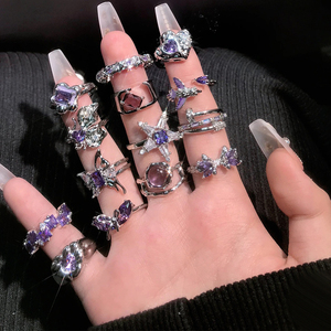 新款小众设计感繁星紫钻锆石系列开口戒指时尚ins风轻奢甜酷指环