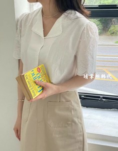 韩国直邮-JNE晴掌柜韩代正品24夏季洋气小众蕾丝减龄翻领短袖衬衫