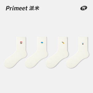 PRIMEET/派米彩虹刺绣袜子女夏季薄款中筒袜白色中短筒长筒袜春秋