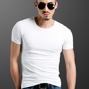夏季短袖T恤男修身体恤圆领紧身纯色丅纯白色男士打底衫黑色半袖