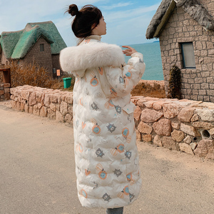 棉衣女韩版卡通印花可爱学生羽绒棉服森系甜美冬外套长款时尚加厚